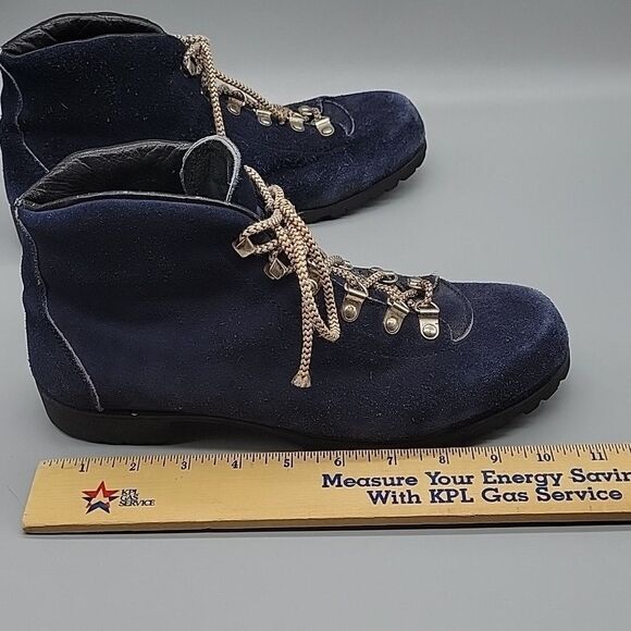 Vintage Vasque/Voyageur Blue Suede Leather Vibram Sole Hiking Boots 80s - Picture 10 of 12